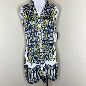NWT Alfani Shirt Dress 6  Tunic Top Paisley Pleated Chic Blue Motif Work Preppy